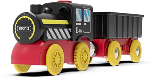 Battery Operated Locomotive Train, Magnetic Trains Toy for Wooden Tracks, Motorized Train Compatible with Thomas, Brio, Chuggington, Melissa & Doug