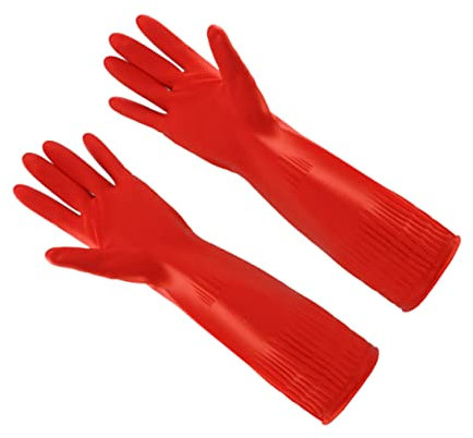 GARVALON Spülhandschuhe Aus Latex Für Geschirr Reinigungshandschuhe Mit Innenplüsch Für Haushalt Und Küche Rot