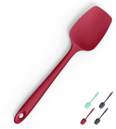 Doosu Silicone Spoon Spatula, 315℃ Heat Resistant Flexible Cooking Spoon Kitchen Rubber Spoonula Scraper for Mixing Stirring Scraping Serving Non-Stick Cookware (28.9cm, Red)