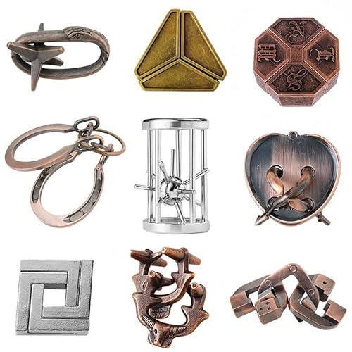 9 Stück Knobelspiele Metall, Knobelspiele für Erwachsene, Metall Geduldspiel, Metal Puzzle Geschicklichkeitsspiel Spielzeug Geschenk Set für Erwachsene Jugendliche