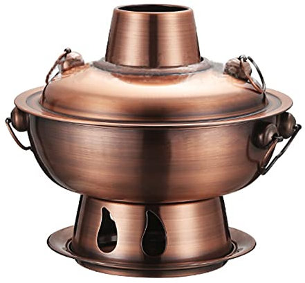 fondue， Olla caliente tradicional china, olla Shabu Shabu de cobre Vintage de carbón, olla caliente Shabu china de acero inoxidable tradicional(Red Copper)
