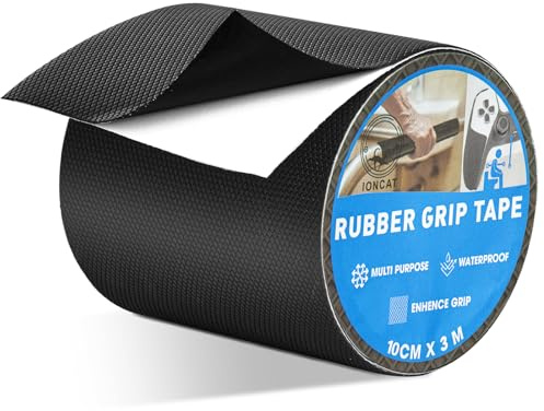 IONCAT Rubber Grip Tape, Anti Slip Tape, Non Slip Tape, 10 CM x 3 M, Black | Anti-Slip Rubber Tape for for Handles & Gadgets, Strong Self Adhesive, Texture Enhance Friction, Comfort & Safety, Waterproof