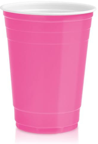 Maxi Products - 100 Vaso Bicolor Plástico Reutilizable Rosa-Blanco - 450 cc - Vasos Reciclables - Tazas Americanas - Juego Beer Pong - Vasos Cerveza - Fiestas, Celebraciones - BEER PONG