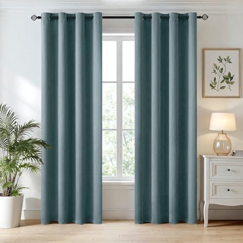 MIULEE Verdunklungsvorhänge Thermo Blickdicht Ösen 2er Set 140x245cm Blau | Blickdichter Thermostoff für Wohnzimmer und Schlafzimmer, hilft Licht, Hitze und Kälte zu reduzieren.