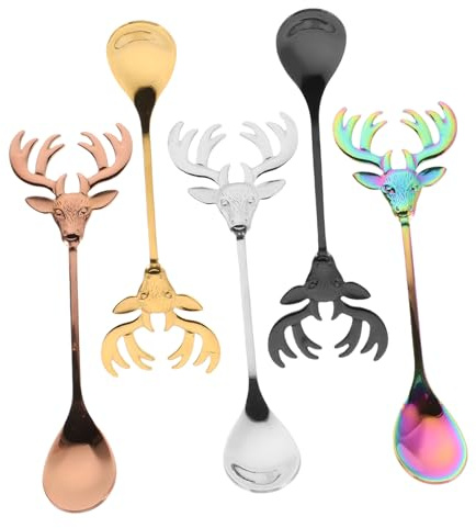 TOPPERFUN 5pièces Lot De Cuillères Acier Inoxydable Forme Renne Pour Café Et Mélange Décoration De Table Festive