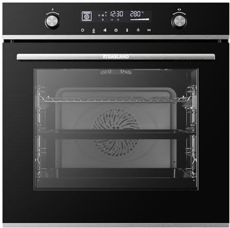 GASLAND ES616321DSH Einbaubackofen 60cm, 74L, 16 Funktionen, Schnellaufheizung, Heißluft, Air Fry, Wasserdampf Reinigung, teleskopauszug und versenkbarer Drehwähle, kindersicherung, Edelstahl