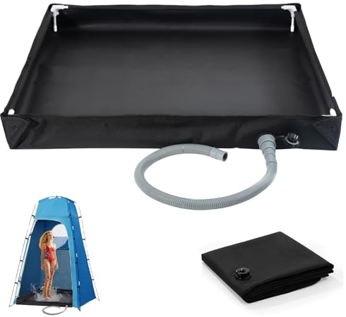 camping shower tray,portable shower pan,camping shower base,outdoor shower tray,foldable shower base | outdoor folding shower enclosure base,2 in 1 Foldable Camping Shower Base -black