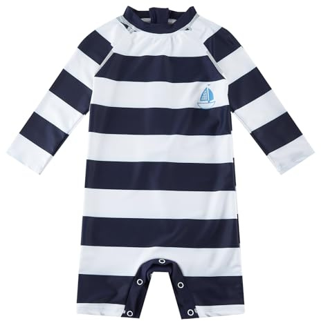 upandfast Combinaison Natation Bébé Garçon 3-36 Mois - Maillot Une Pièce Confortable, Protection UV 50+, Facile À Changer avec Boutons (Grande Bande, 3-6 Mois)