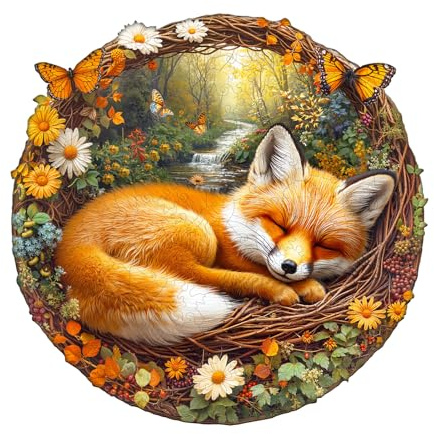 Holzpuzzle Erwachsene Fauler Kleiner Fuchs - 265 Teile Rundpuzzle Geschenkbox, Wanddekoration (Erwachsene/Kinder)