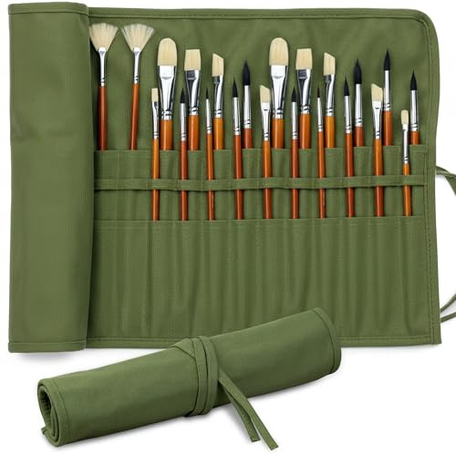 DUGATO 30-Slot Roll-Up Canvas Brush Holder, Army Green | Washable Paint Brush Case, Durable Canvas Organizer for Brushes & Art Supplies (Brushes not Included)