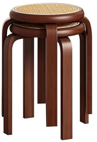 SMGCEHC Stackable Bentwood Stools Set, 18-Inch Height Backless Counter Chairs, Wooden Round Short Bar Stools, Boho Rattan Stool, Bamboo Dining Chairs for Home, Restaurant, Workroom(Brown,2 pcs)