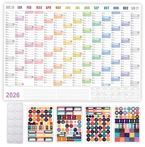 HABNI 1 Pieza Planificador Anual 2026 Calendario De Pared Calendario Anual Formato Horizontal Planificador De Pared Plegado De Enero De 2026 a Diciembre De 2026 Para Pared,Inglés