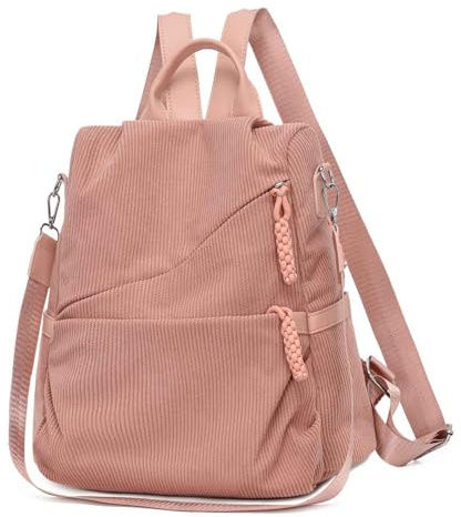 Vmokki Damen Rucksack Anti Diebstahl, Cord Rucksacktasche Umhängetasche Handtasche Cityrucksack für Freizeit Reise Arbeit Schule Mittelgroß Elegant (Pink)