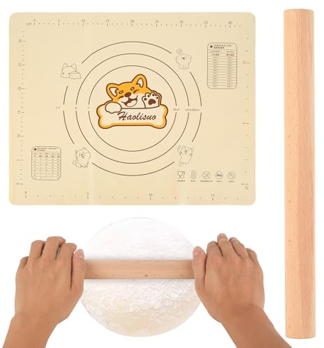 Rodillo Cocina con Manija de Madera, 30 cmRodillo Reposteria, Rodillo Repostería, Utensilios de Cocina, Rodillos Repostería para Hornear masa de pizza, fondant, galletas, con 1 tapete (50 x 40 cm)