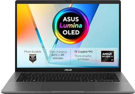 ASUS Vivobook OLED M3407 Copilot+ PC Laptop | AMD Ryzen AI 7 445 | 1TB SSD | 32GB RAM | 14.0 OLED WUXGA Full HD (1920x1200) Screen | Windows 11 Home