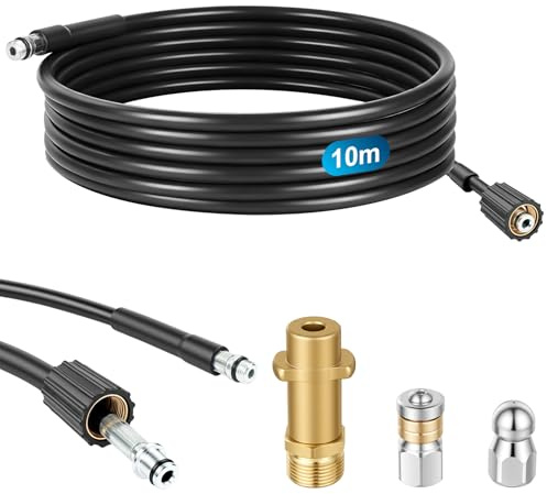NUTKIT Rohrreinigungsset, 10m Rohrreinigungsschlauch Set mit M22 Adapter | Düsen Starr＆Rotierend, Hochdruckschlauch Rohrreinigungsset Kompatibel mit Hochdruckreiniger Kärcher K2 K3 K4 K5 K6 K7