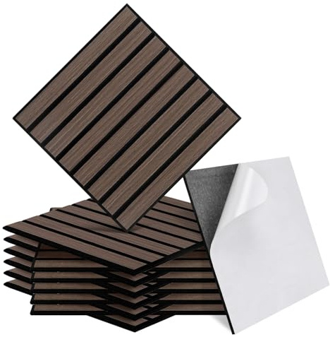 ISOISL 24er Set Akustikpaneele Holzoptik Wandpaneele Selbstklebende,Bohrfrei & Leicht Recyceltes Filz,Wandverkleidung als Schallschutz & Schalldämmung Akustikplatten 30x30 cm,Walnuss
