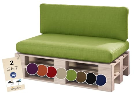 sunnypillow Palettenkissen Outdoor, wasserdicht, UV-lichtecht - 2er Set - Palettenauflage für Palettensofa für Haus, Garten - Palettenpolster für Palettenmöbel - Rückenkissen & Sitzkissen Grün