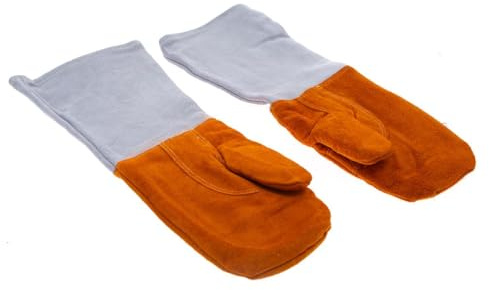 Allpax Ofenhandschuhe aus Leder hitzebeständig bis 250 °C – Grill- & Backhandschuhe, extra lang 46 cm, robuster Hitzeschutz für Küche & Grill, weiß-orange
