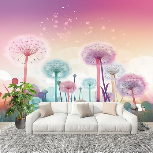 Papel Tapiz 250x175cm Colorido Tema De Diente De LeóN Decoración De Pared Sala Cuarto Oficina Salón Rosa Fotomural limpiable - Mural de Papel Pintado