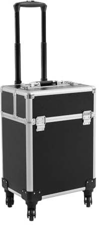 PBTERDTF Schminkkoffer 3-in-1 Rollkoffer Klein -Trolley Aufbewahrungskoffer Reisen Friseurkoffer mit Faltbares Tablett Abschließbar für Visagisten, Hairstylisten, Kosmetikerinnen 34x24x47cm (Schwarz)