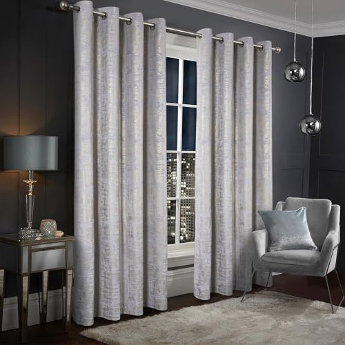 always4u Vorhänge Blickdicht 100% Verdunklungsvorhänge, Thermovorhang Hitzeschutz mit Ösen, Elegant Samtvorhänge mit Golddruck für Schlafzimmer Wohnzimmer,Silber,2er Set 140×245cm