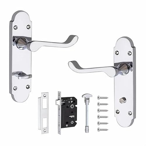 Epsom Style Bathroom Internal Door Handle with Mortise Lock Set, Polished Chrome, 170mm x 40mm