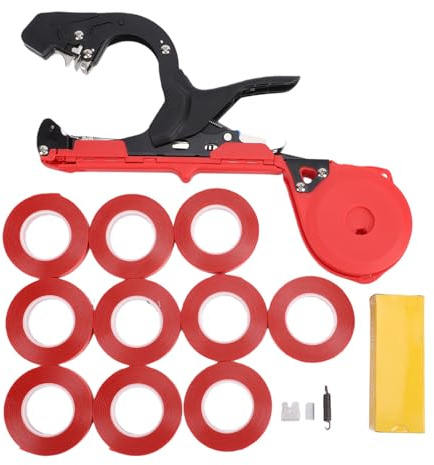 Taidda Machine à Attacher Les Plantes, Outil de Ruban de Jardin pour Tomates, Tondeuse à Vigne pour Plantes avec Construction en Acier SK5 pour Tomates, Poivrons, (Noir et Rouge 10 Rouleaux de Ruban