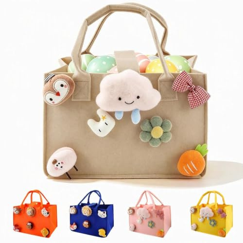 LaresDay Filz Aufbewahrungstasche 30x20x18 cm – Geschenktasche für Kinder, bunt, mit Griff, ideal für Spielzeug, DIY, Geburtstag & Feiertage (khaki)
