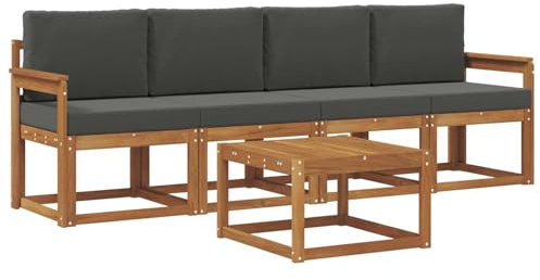 Qnhdfrt Outdoor-Möbelset aus Akazienholz, Lounge-Set für Garten und Terrasse, 5-teilige Sitzgruppe mit Sitz- und Rückenpolstern, Modular, Natur und Anthrazit
