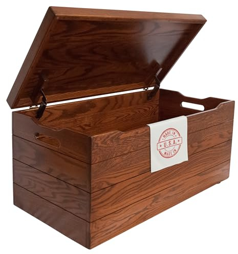 Hope Woodworking Amish Made Wooden Storage Chest Trunk Box with Lid and Handles for Bedroom, Blanket, Clothes, Anti-Slam Hinges, Handmade, Rustic, Oak Wood, Michaels Stain, 36