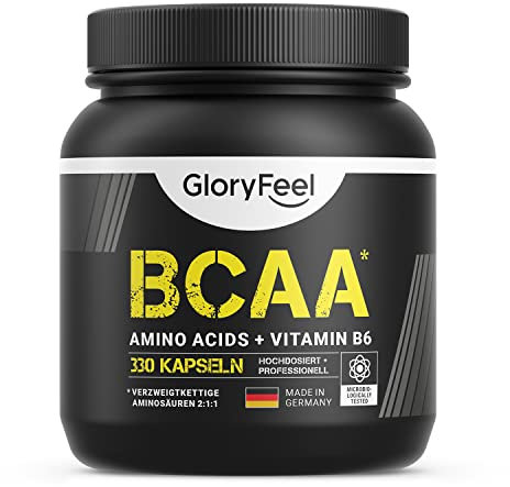 BCAA 330 Kapseln - Essentielle Aminosäuren Leucin, Valin und Isoleucin Plus Vitamin B6 - Laborgeprüft und ohne Zusätze in Deutschland hergestellt