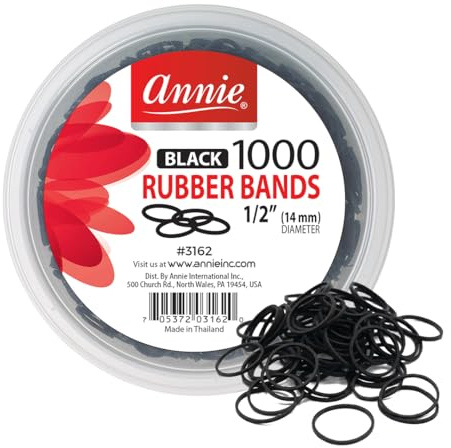 ANNIE 1000 Black Mini Rubber Bands – 1/2″ Durable Elastic Hair & Braiding Bands (Secure, Stretchy, Strong)
