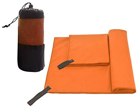 ele ELEOPTION Sporthandtücher Microfaser 2er Set Fitness Handtücher Saugfähig und Schnelltrocknend Ideal für Fitnessstudio Yoga Sauna Outdoor Sports Strand Schwimmen Hiking Reise usw. (Orange)