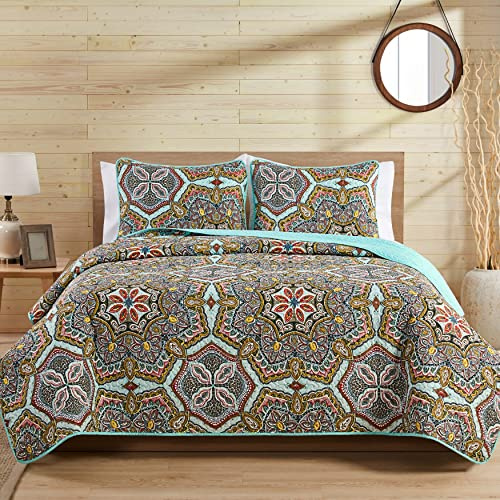 VCNY Home - King Quilt Set, 5-Piece Lightweight Reversible Medallion Quilt Set, Boho Room Décor (Yara Multicolor, King)