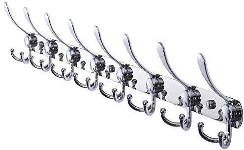 Dseap Garderobenleiste mit 8 haken, schwerlast 74cm Lang garderobenhaken, edelstahl wandgarderobe, kleiderhaken wand, hakenleiste garderobe für mantel hut handtuch handtasche, verchromt