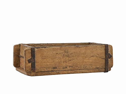 BigDean Alte Ziegelform 32x15x9,5 cm Vintage Holzkiste mit Metallbeschlägen | Einkammer Form, Echte benutzte Form aus Indien aus Altholz gefertigt,Jedes Stück ein Unikat