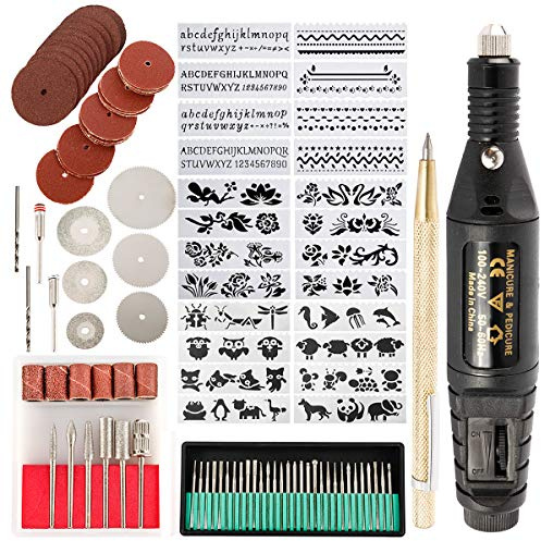 Toolly Kit di 108 strumenti per incisione, multifunzione, elettrico, con cavo, micro incisore, penna per incisione fai da te, strumento rotativo per gioielli, vetro, legno, metallo, ceramica, plastica