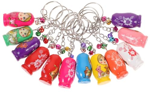 Toyvian 12pcs Matroschka Schlüsselanhänger Holz Mini Babuschka Puppen Holzspielzeug Taschenanhänger Autoschlüssel Anhänger Schlüsselring Geschenk Party Mitgebsel Zufällige Muster