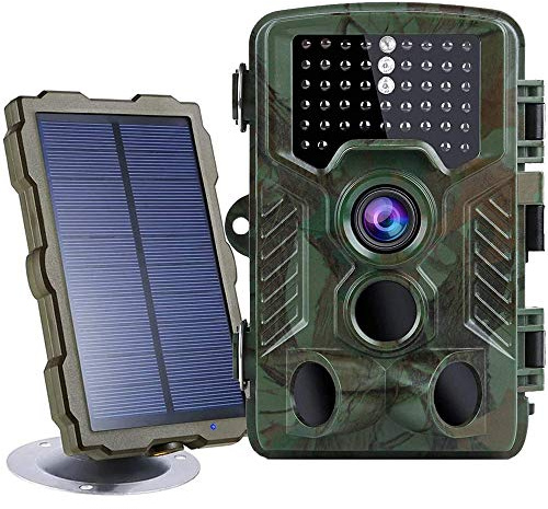 BraveKing Wildkamera 16MP 1080P Jagdkamera Nachtsicht 82ft/25M 0,2s Bewegungsmelder 120° Weitwinkel 2.4 LCD Display IP66 Wasserdicht IR Überwachungskamera mit Solarpanel und 32G Speicherkarte