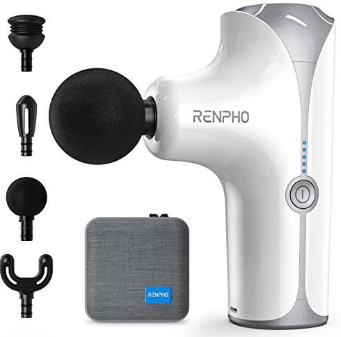 Massagepistole, RENPHO Mini Massagepistole Massage Gun, Tragbare Muskelmassagepistole Massagegerät bis 3200 U/min mit Ladeanschluss Typ C, zur Linderung von Muskelentspannung, Weiß