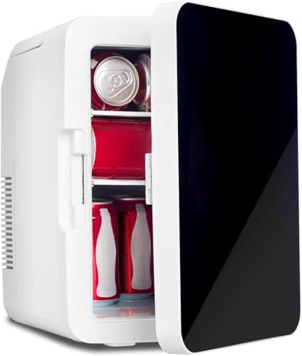 Fullwatt 2 in 1 Mini Kühlschrank, 10 Liter mit Kühl- und Heizfunktion, tragbare elektrische Gefrierbox klein Gefrierschrank für Auto, camping, Lkw, Büro, 220V Steckdose und 12V USB-Anschluss, Schwarz