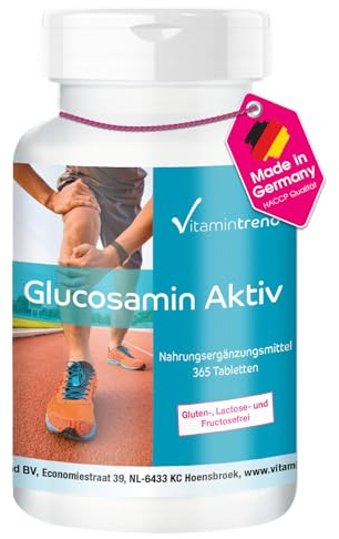 Vitamintrend Glucosamin Aktiv, 365 Tabletten, hochdosiert, mit MSM, Collagen, Vitamin C und Selen, Nahrungsergänzungsmittel ohne Magnesiumstearat, in Deutschland hergestellt