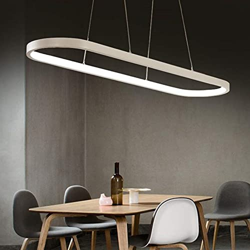 Bellastein Pendelleuchte Oval Esstisch Büro Lampen, LED Hängeleuchte Dimmbar Deckenleuchte mit Fernbedienung, Modern Ring Design Kronleuchter für Esszimmer Küchenlampe Blendfrei (L120cm, Weiss)