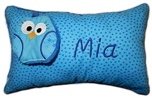 Momelie Blaues Schmusekissen * Kuschelkissen * Eule * mit Namen Bestickt * 17 x 29 cm * SK-bl_0036