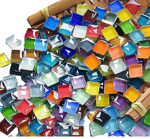 Mosaikfliesen 225 Stück/200g Packung Kristall Glas Mosaik Mosaik Fliesen Supplies für Home Decor DIY Handwerk Teller Bilderrahmen Blumentöpfe - 1x1cm Quadratische Fliesen (Vollfarbmischung)