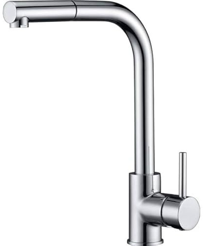 VALAZ Rubinetto Lavello Cucina con Doccetta Estraible Cromato | Rubinetti Miscelatore Monocomando | Alta Pressione, Risparmio idrico, Girevole a 360°, Installazione Veloce | Acciaio Inox, Serie Amur