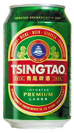 BIÈRE TSINGTAO 4.7° 330ml/bouteille - Lot de 6, 12 et 24 bouteilles - 2 sachets de 75g de chips à la crevette offert par commande - Expédition par la sté Bo Time (24)