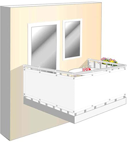 Wind und Sichtschutz Stoff für Balkon 80x950cm, Balkonumrandung Sichtschutz ohne Bohren Sichtschutz Balkone für Balkongeländer, Terrasse & Garten weiß