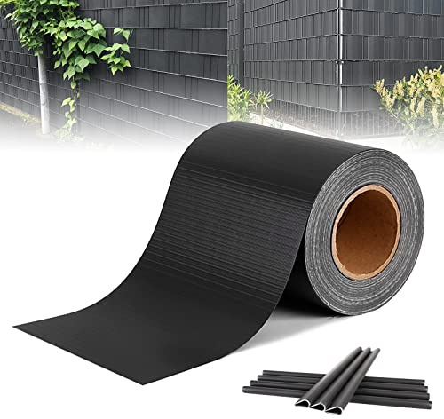 ACXIN PVC Sichtschutzfolie Sichtschutzstreifen Garten Sichtschutz Zaun Inkl. 20 x Befestigungsclips 450g/m² - (19cm*35m Anthrazit)